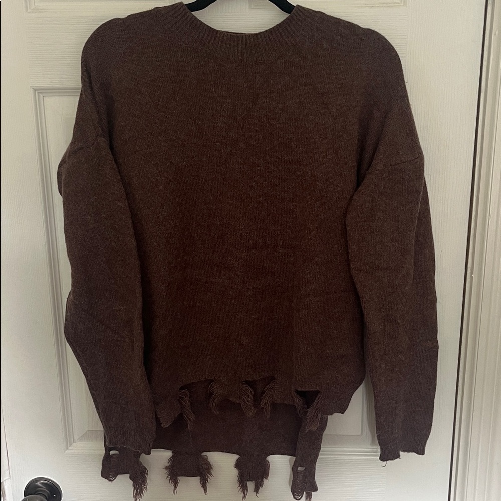 SADIE & SAGE Brown Raw Edges Angora Knit Sweater